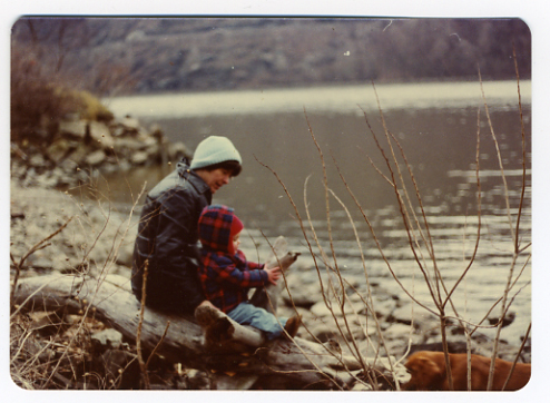 A recently scanned photo of Mom, David and Ginger by the Hudson. Photographer unknown.