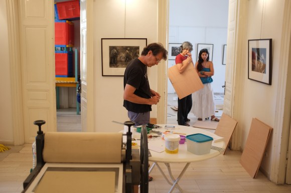 John, Jane and Daria. The press in the foreground was used by Jane to make all of her monotypes.