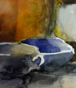 Cup, bowl, piece of wine bottle.