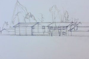 An architectural drawing of Loy Dorms.