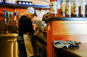 Kerri, a dear friend and reformed Texan, making a latte at Baldy Brews inside Watson Shelter. 