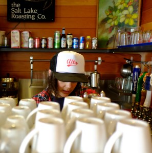 Talia, behind the counter at Baldy Brews. Talia part times on the mountain. She is also a great and driven  musician, the engine behind the band, Marinade. If you can see them live, do so. They put on a really funky, bluesy, soulful show-http://www.marinademusic.com